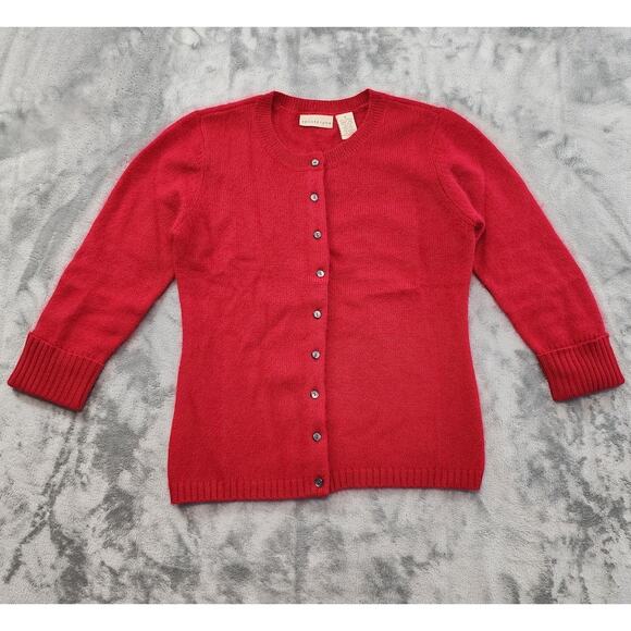 Apostrophe Sweaters - Vintage Apostrophe Crop Sleeve Angora Blend Cardigan Sweater Size S Red Preppy